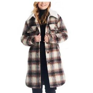 Two by Vince Camuto Plaid Women's Coat with removable Shearling Collar
